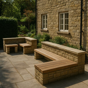 Built-in benches and seating walls